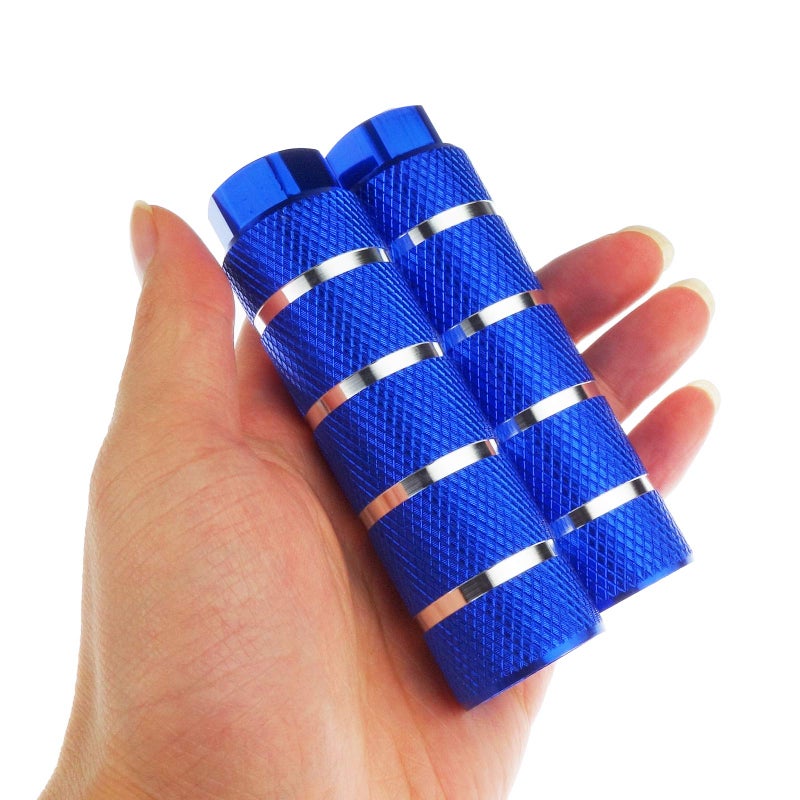 Zelerdo 2 Pairs Aluminum Alloy Bike Pegs for Mountain Bike Cycling Rear Stunt Pegs Fit 3/8 inch Axles (Blue Stripe, 100x28 mm) - Image 5